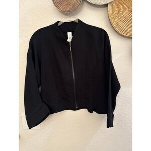 Wynne Layers black lightweight, cropped bomber jacket wide sleeves NWT Large